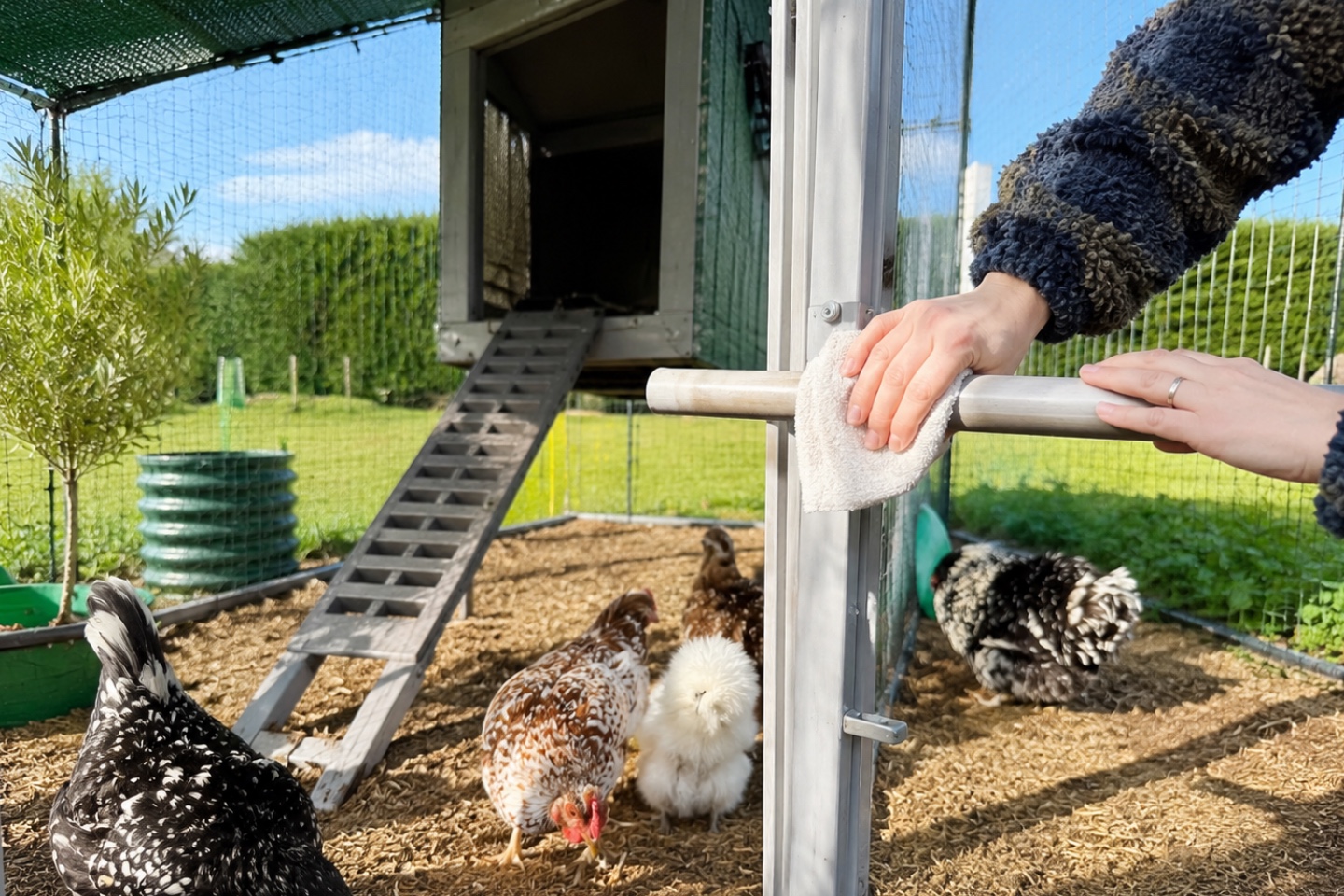 cleaning a chicken coop